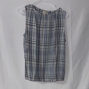 LOFT Blue and White Plaid Sleeveless Blouse